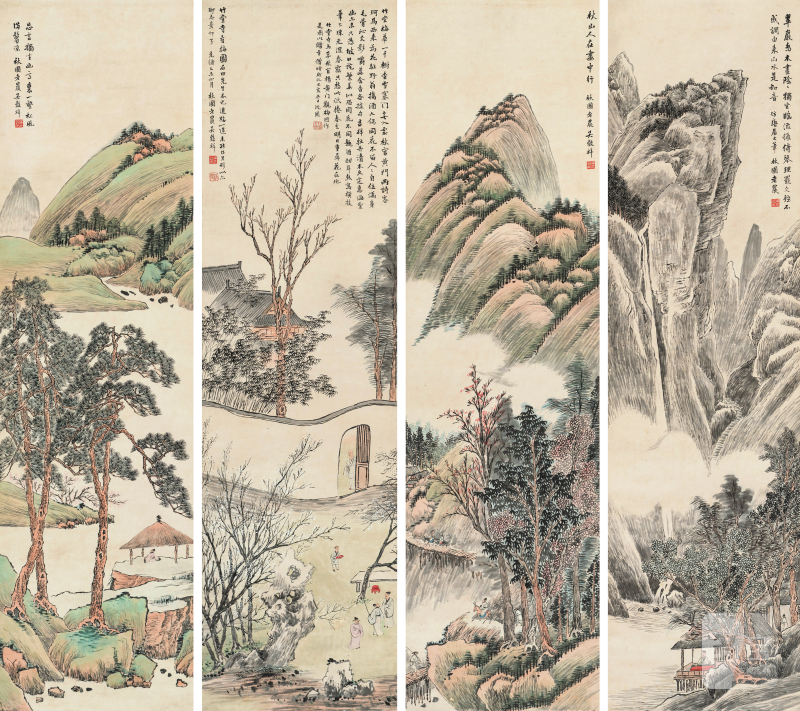 吴谷祥 1848-1903 山水四屏 - 图2
